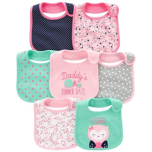 Simple Joys Baby Girl's 7 pack teething bib Accessory, Pink/Mint, One Size
