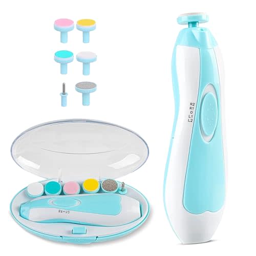 6 in 1 Baby Nail Clippers & File Kit - Nail Trimmer Electric with LED Light & 6 Replaceable Grinding Heads for Safe & Easy Finger & Toe Nail Care & Polish of Babies, Infants, Toddlers, Kids & Newborn