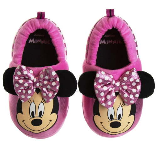 Minnie Mouse Toddler Dual Sizes Nylex Fabric Slippers - Pink , 7-8