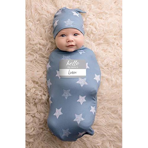 Itzy Ritzy Cocoon and Hat Swaddle Set, Cutie Cocoon Includes Name Announcement Card and Matching Jersey Knit Cocoon and Hat Set, Perfect for Newborn Photos, for Ages 0 to 3 Months, Blue Stars