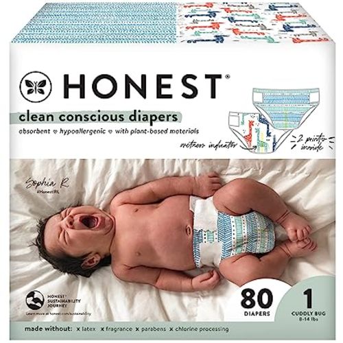 The Honest Company Clean Conscious Disposable Diapers - Dots+Dashes + Multi-Giraffes, Size 1, 78 Count