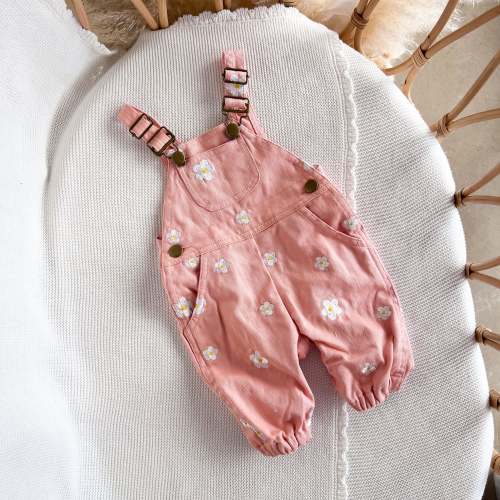 Floral Pink Denim Overalls