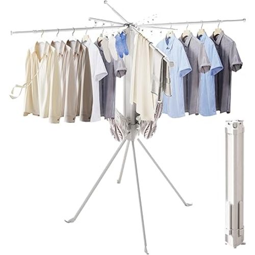 Foldable 4-Legged Clothes Drying Rack, Heavy Duty Laundry Drying Rack with Sock Clips & Shoe Holders, Large Capacity Collapsible Drying Stand for Indoor Outdoor Use