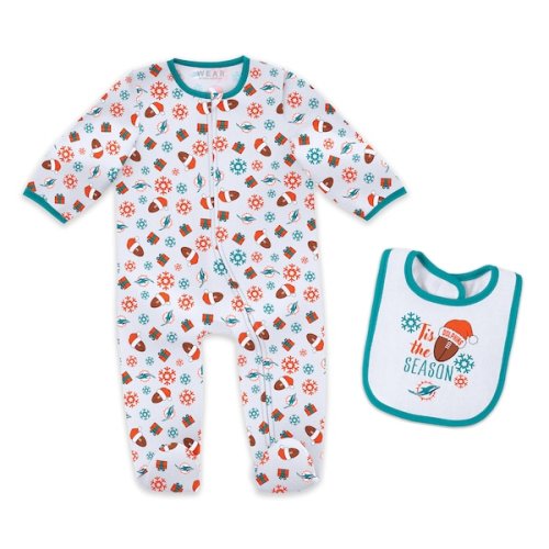 Miami Dolphins WEAR by Erin Andrews Infant & Newborn Holiday Full-Zip Sleeper & Bib Set