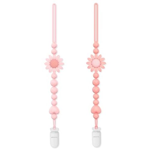 Pacifier Clip, 2 Pack Silicone Pacifier Clip with One Piece Design for Newborn Boys and Girls, Floral Patterns Pacifier Holder Clip Fits for Most Pacifier, Baby Shower and Baby Gift