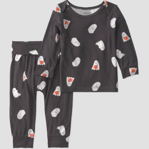 Carter's Just One You® Baby 2pc Halloween Ghosts Comfy Soft Top & Bottom Set - Black 9M