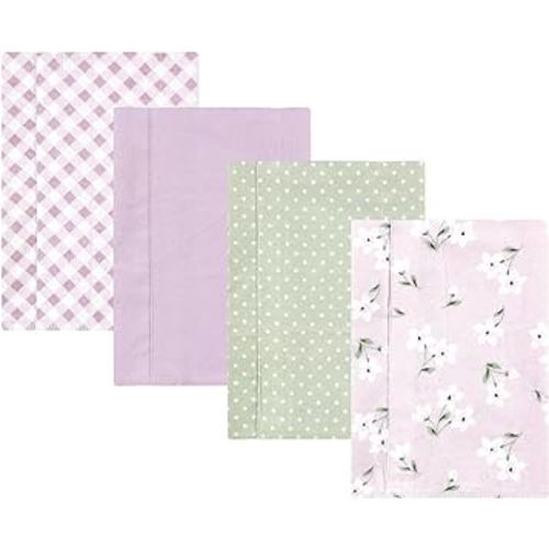 Hudson Baby Unisex Baby Cotton Flannel Burp Cloths, Purple Dainty Floral 4 Pack, One Size