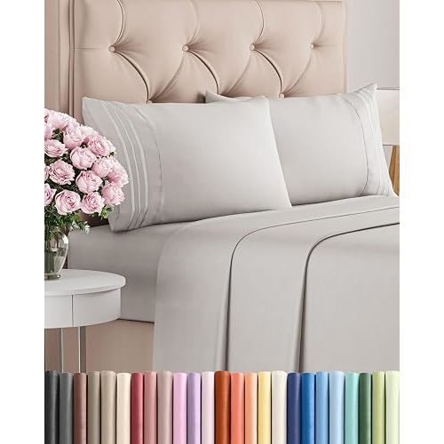 King Size 4 Piece Sheet Set - Breathable & Cooling Sheets - French Grey