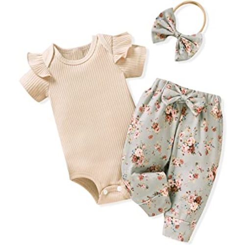 Aalizzwell Baby Girls Ribbed Bodysuit Pants Outfits Spring Summer Clothes
