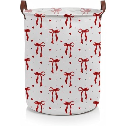 Red Bow Laundry Basket: Princess Bedroom Coquette Decor Waterproop Laundry Hamper Storage Basket for Bathroom