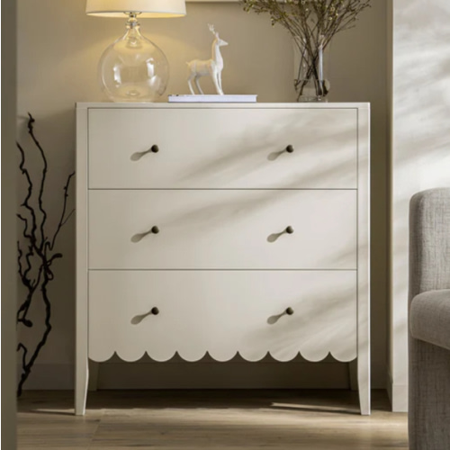 Henley Scalloped Edge 3 Drawer Dresser, Light Sand