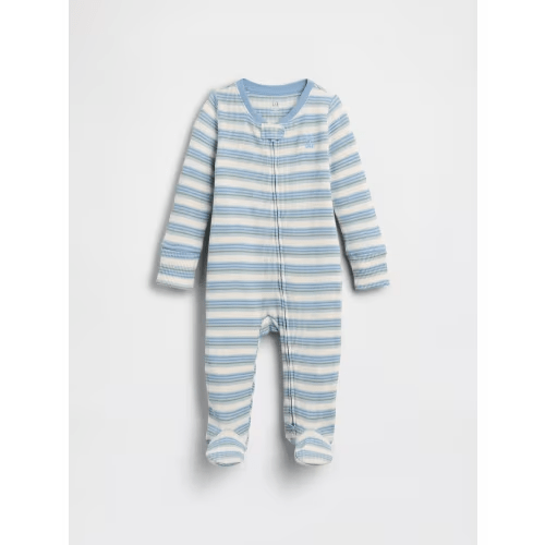 Baby Waffle Stripe Footed One-Piece - Color Blue Suede (Up to 7lbs)