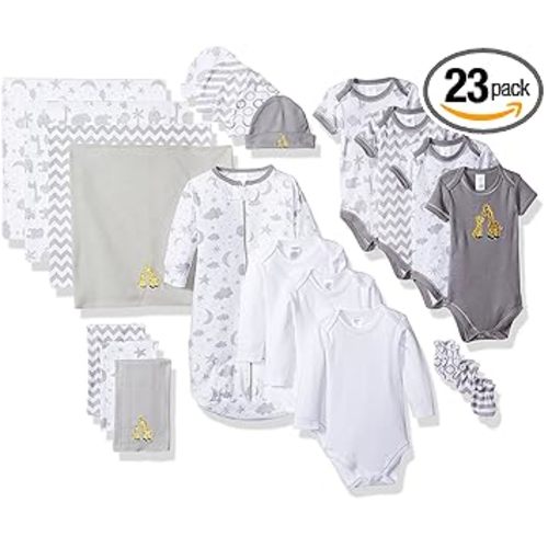 Spasilk Baby Essential 23 Piece Layette Set for Newborns and Infants, 0-6 Months, Grey Celestial