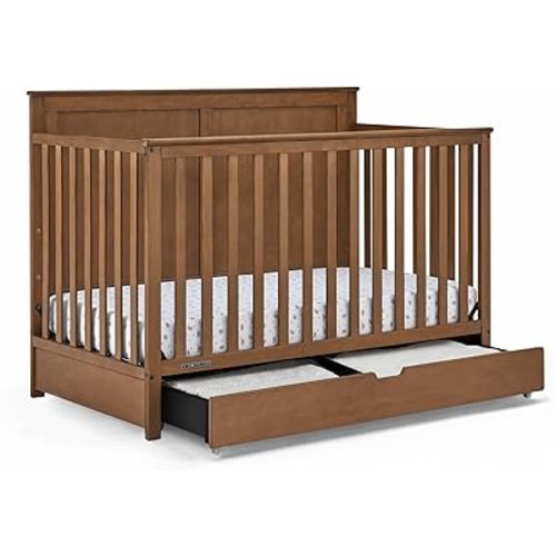 Simmons Kids Logan 6-in-1 Convertible Crib with Underdrawer - Greenguard Gold Certified, Chestnut