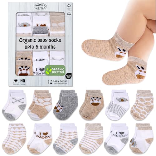 Mother's Choice Organic Cotton Baby Socks 0-6 Months - 12 pairs Soft and Cozy Newborn Gap Socks for Boys & Girls, Gentle Infant Wear, Ideal Baby Gift for Everyday Comfort for Babies
