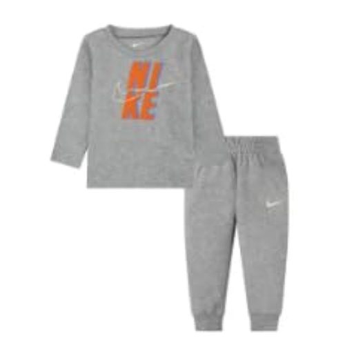 Nike Baby Boys Stack Block Logo Long Sleeved T-Shirt and Joggers Set, 12 Months, Grey Heather