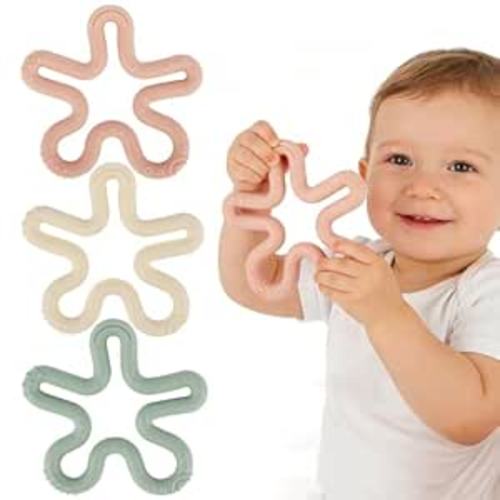 3pcs Coral Flower Teether Ring Baby Teething Toys Silicone Teether