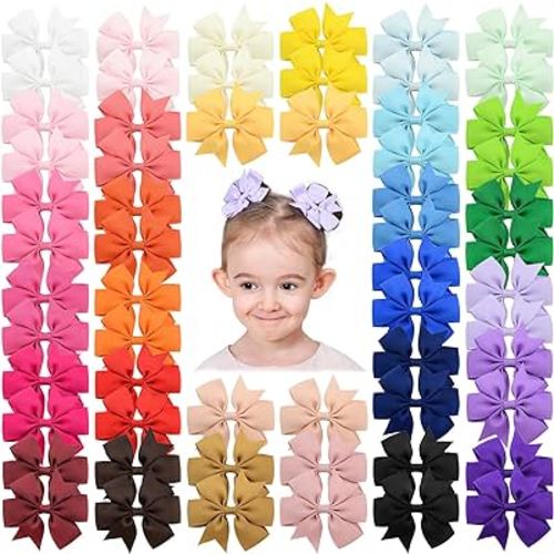 60PCS 3 Inch Hair Bows Grosgrain Ribbon Toddler Hair Accessories with Alligator Clip Bow for Girls Baby Kids Teens In Pairs