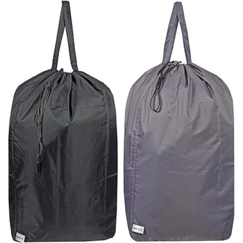 Washable Travel Laundry Bag with Handles and Drawstring, Heavy Duty Large Enough to Hold 3 Loads of Laundry, Fit a Laundry Basket or Clothes Hamper, 27.5x34.5 in,Grey and Black