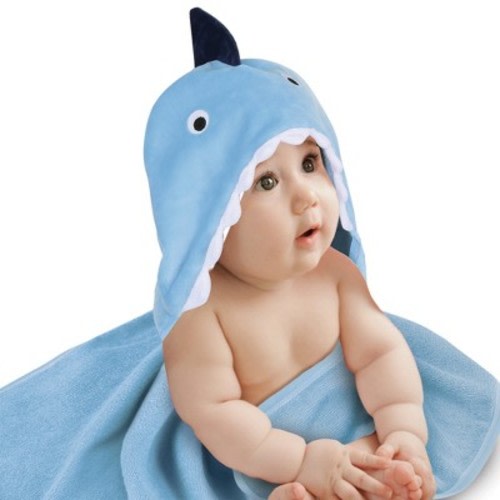 Lambs & Ivy Baby/Infant Luxury Cotton Terry Shark Hooded Bath Towel