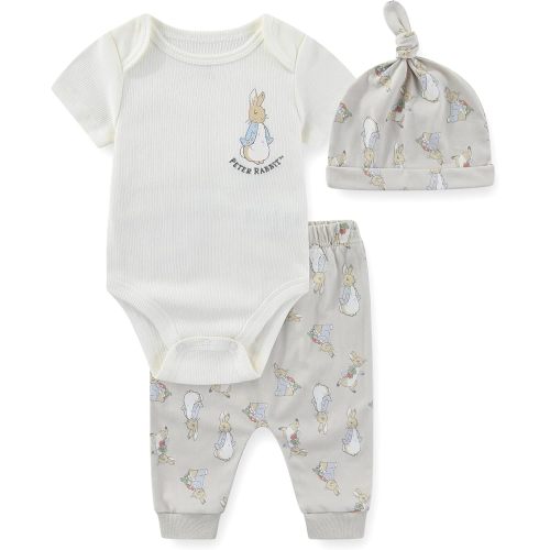 Peter Rabbit Baby Boys Bodysuit with Hat and Pants 3 Piece Set for Infants