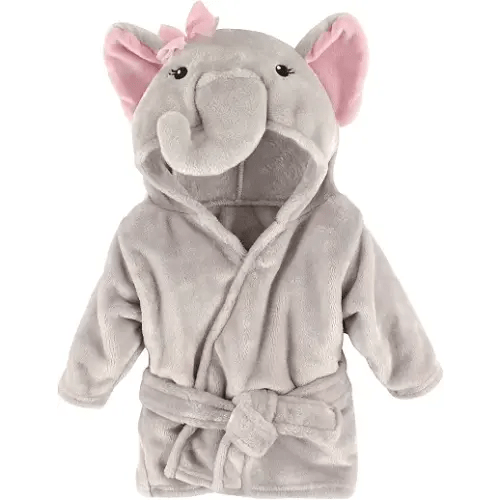 Hudson Baby Unisex Baby Plush Animal Face Bathrobe, Pretty Elephant, 0-9 Months