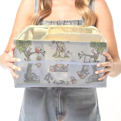 Extra Large Winnie Baby Diaper Caddy Organizer, Baby Wipes Storage Basket for Changing Table, Gift for Newborn Essentials, Baby Shower Must Have, Portable and Foldable for Space Saving (White)