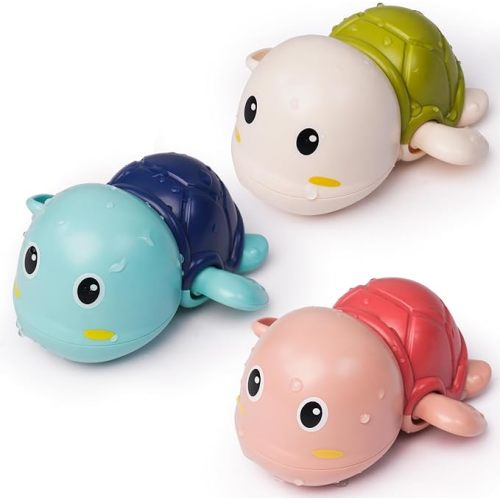 LiKee Bath Toys 3 Pack with 3 Colors | Cute Swimming Turtles Wind Up Toys for Baby Toddlers 1+ Years Old | Floating Bath & Pool Toys for Kids Age 1-3-5 | Baby Shower & Birthday Gift (Boys Girls)