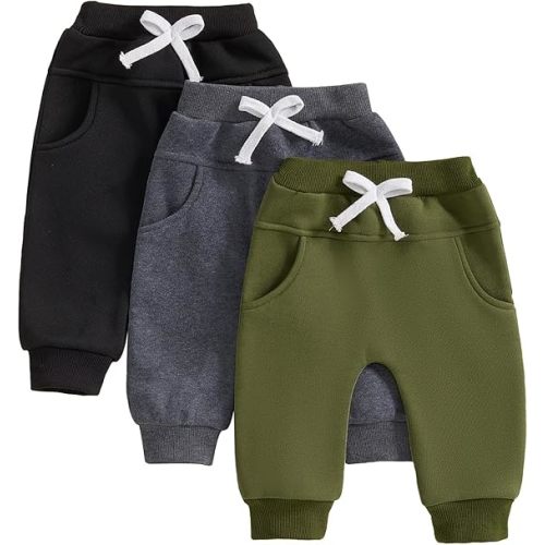 Toddler Baby Boys Girls Sweatpants 3 Pack Solid Color Elastic Waist Bottom Pants Newborn Infant Trousers