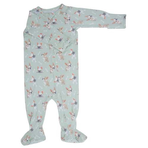 Mint Frenchie Puppy Zipper Footie