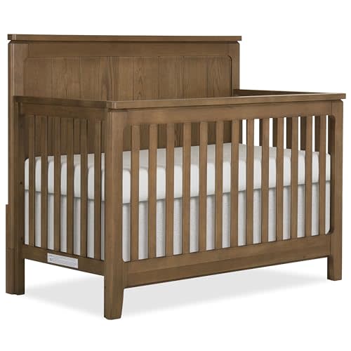 évolur Oakley 5-in-1 Convertible Full-Size Baby Crib in Hickory, GreenGuard Gold & JPMA, 3 Mattress Heights, Converts to Toddler, Day & Full-Size Bed, 3 Mattress Heights Safe Stylish Nursery