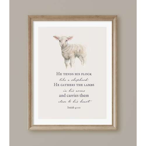 Isaiah 40:11 Lamb Scripture Print for Nursery, Christian Wall Art, Watercolor Sheep