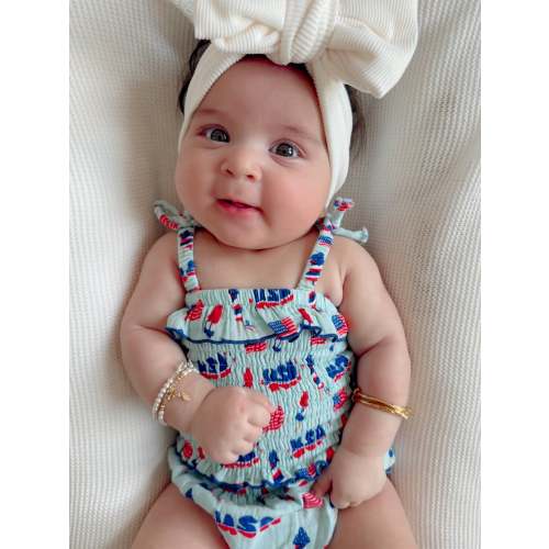 Muslin Smocked Ruffle Top & Bloomer, 4th of July Blue