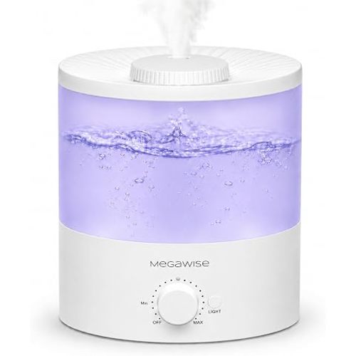 Megawise Cool Mist Humidifiers for Bedroom, 2L Tank Ultra-Quiet Humidifier for Large Room, 40H Runtime with 7 Color Ambient Light, Auto Shut-Off Protection