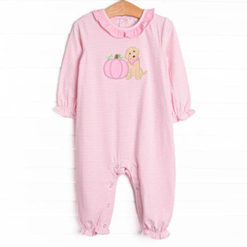 Pumpkin Pup Applique Ruffle Romper, Pink – Stitchy Fish