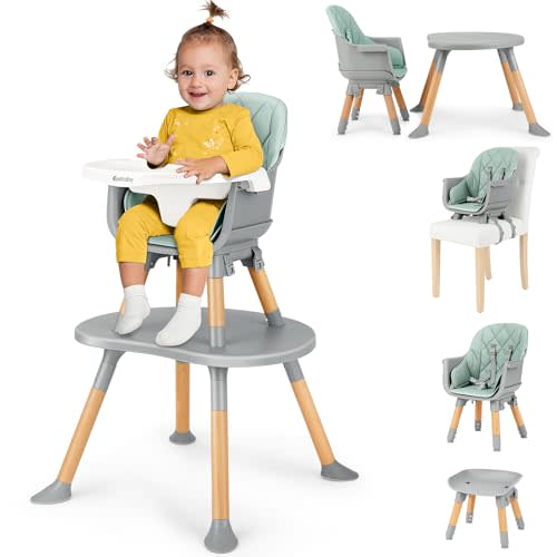 Ezebaby Convertible Baby High Chair with Table & Seat, 8-in-1 Adjustable Toddler Feeding Chair, Multi-Stage Infant to Kid Dining Booster Seat with Safety Harness, Easy to Clean & Sturdy Design(Green)