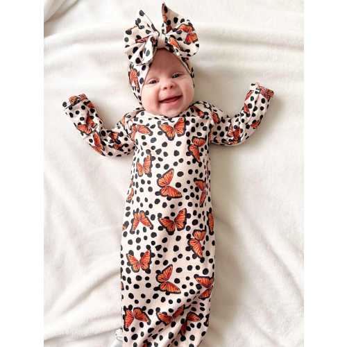 baby gown, knotted gown, tie gown with bow, butterfly gown, baby going home outfit girl, baby gown coming home outfit, butterfly
