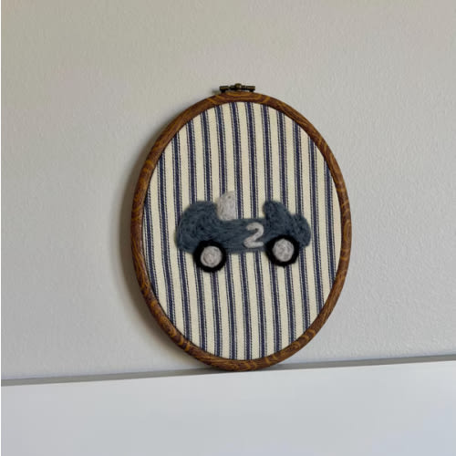 Handmade felt race car frame