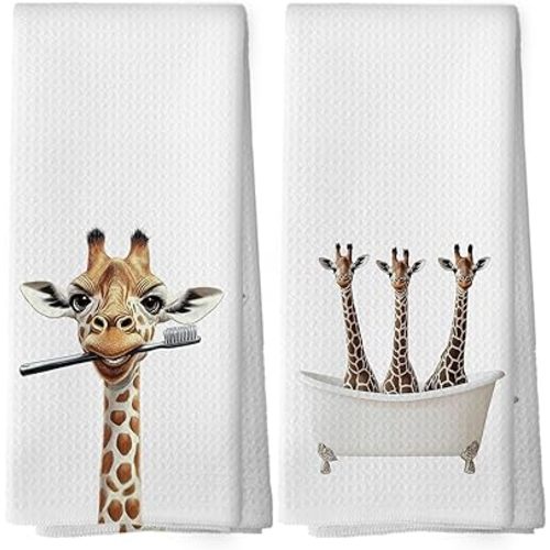 Funny Giraffe Hand Towels for Bathroom Spa Gym Yoga, Giraffe Gifts for Women, Funny Wild Animal Decorative Hand Towels for Washroom Bath Room Decor, 16x24inch Set of 2