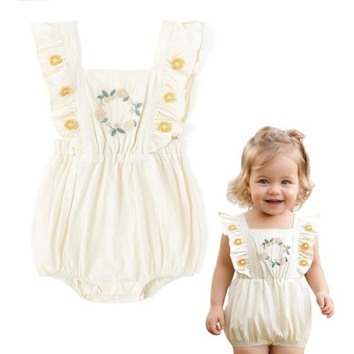 Simplee kids Baby Boys Girls Ruffle Romper Summer Outfit Jumpsuit Linen Bodysuits