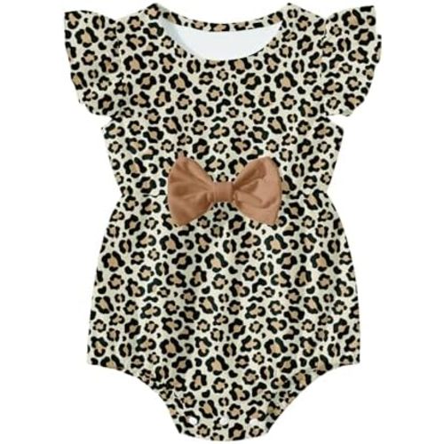 Baby Girls Clothes Infant Print Ruffle Romper Bodysuit with Bow 0-18 Months