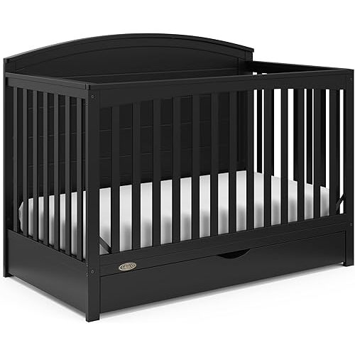 Graco Bellwood 5-in-1 Convertible Crib with Drawer (Black) - GREENGUARD Gold Certified, Full-Size Storage Drawer, Converts to Toddler Bed and Full-Size Bed