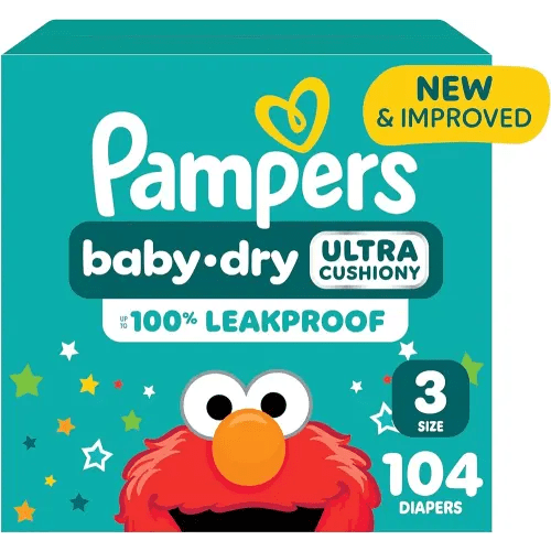 Pampers Diapers - Baby Dry - Size 3, 104 Count, Absorbent Disposable Infant Diaper (Packaging May Vary)