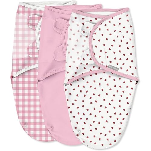 SwaddleMe by Ingenuity Monogram Collection Baby Swaddle, 100% Cotton, Improves Sleep & Calms Startle Reflex, 0-3 Months, Pocket Fold Design for Easy Changes, 1.0 TOG, 3-Pack - Born Free