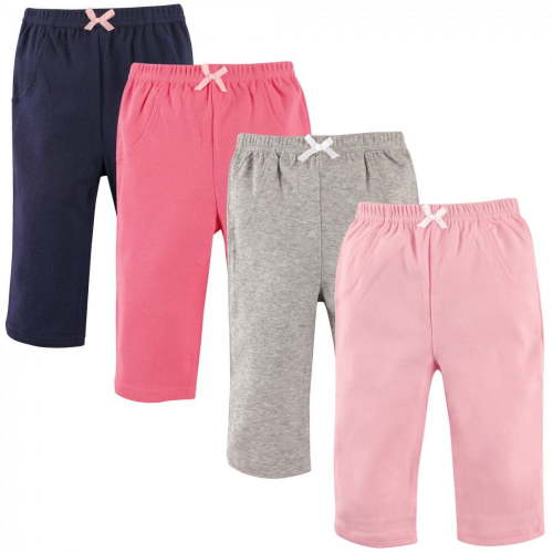Luvable Friends Baby and Toddler Girl Cotton Pants 4pk, Girl Solid, 9-12 Months