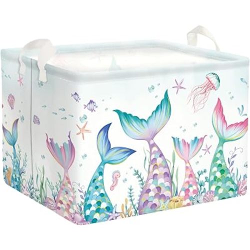 Fantasy Princess Laundry Hamper Colorful Large Storage Basket Collapsible Parents Organizer Kids Toy Clothes Bins for Bedroom, Bathroom, Mermaid, 36L