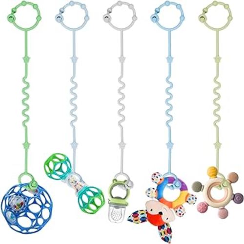 Toy Straps for Baby,RTMOK 5pcs Silicone Setpacifier Clip,Applies to Car Seat Toy,Teether Toy,High Chair,Stroller Accessories,Baby Toy Clips,Cribs,Rocking Chair,Silicone Pacifier Clip