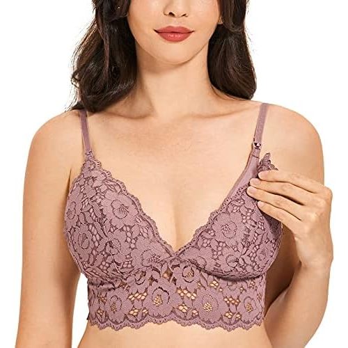 MOMANDA Women's Lace Nursing Bra Wirefree Padded Breastfeeding Maternity Bralette Cute