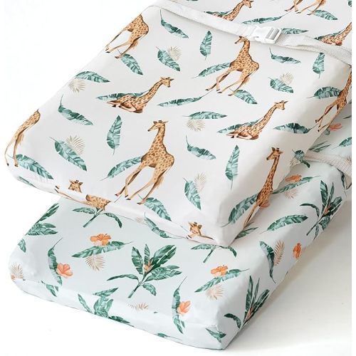 Stretchy Changing Pad Covers BROLEX Changing Table Cover for Baby Boys Girls,2 Pack Jersey Knit,Giraffe Leaf