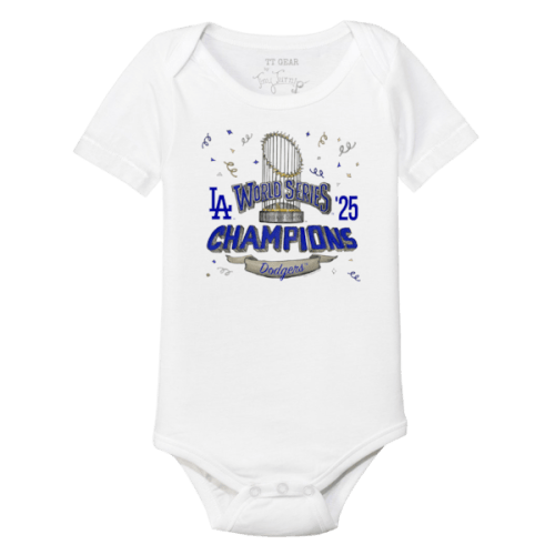 Newborn Los Angeles Dodgers Tiny Turnip White 2025 World Series Champions Parade Bodysuit